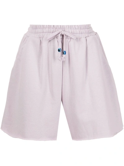 Staud Drawstring Cotton Track Shorts In Light Purple