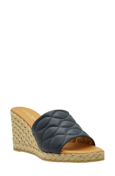Andre Assous Women's Analise Square Toe Quilted Leather Espadrille Wedge Sandals In Navy