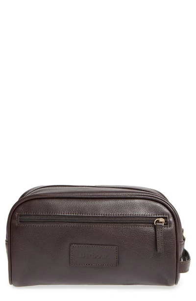 Barbour Leather Travel Kit In Dark Brown