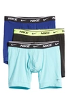Nike Dri-fit Everyday Assorted 3-pack Performance Boxer Briefs In Bleached Aqua/ Deep Royal