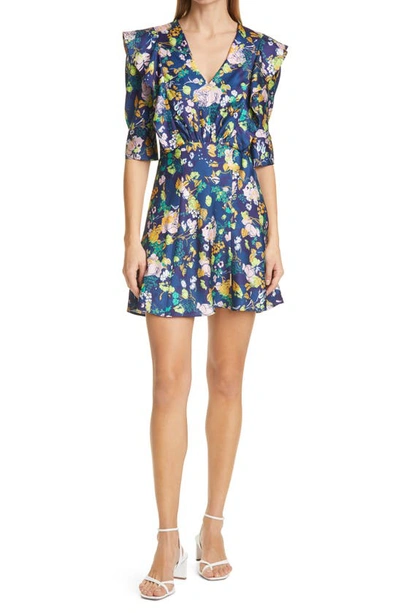 Tanya Taylor Floral Puff Sleeve Dress In Multicolor Floral Navy Multi