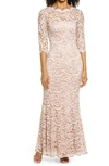 Eliza J Lace Bateau Neck Mermaid Gown In Blush