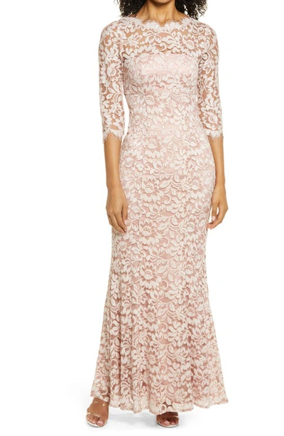 Eliza J Lace Bateau Neck Mermaid Gown In Blush