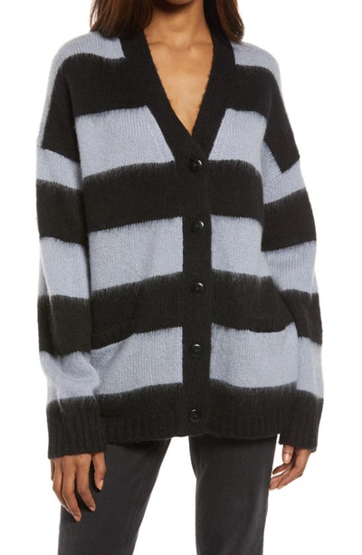 Allsaints Lou Stripe Cardigan In Black/ Celest Blue