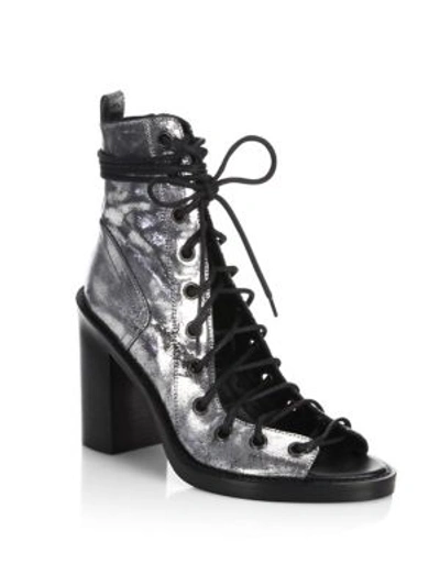 Ann Demeulemeester Metallic Leather Lace-up Sandals In Silver