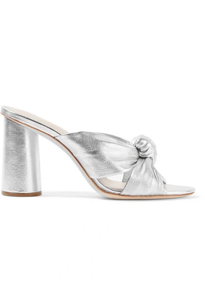 Loeffler Randall Coco Knotted Metallic Leather Mules In Silver