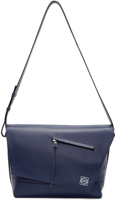 Loewe Anton Leather Messenger Bag in Blue for Men