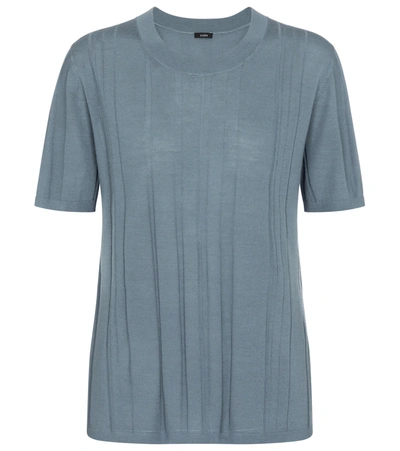 Joseph Merino Wool-rich Short-sleeved Top In Blue