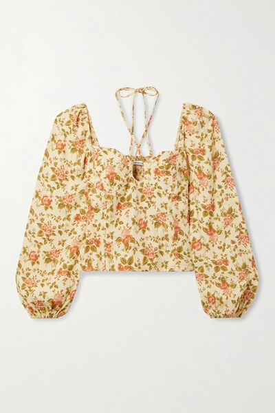 Reformation + Net Sustain Milo Shirred Floral-print Crepe Top In Yellow