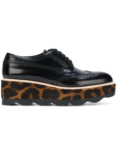 Prada Glossed-leather And Leopard-print Calf Hair Platform Brogues In Black
