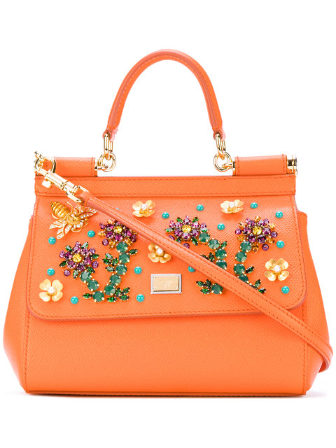 Dolce & Gabbana Small Sicily Handbag With Flowers | ModeSens