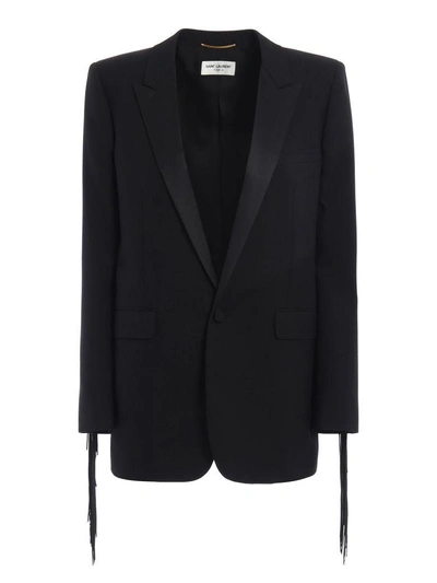Saint Laurent Cool Wool Fringed Blazer In Black