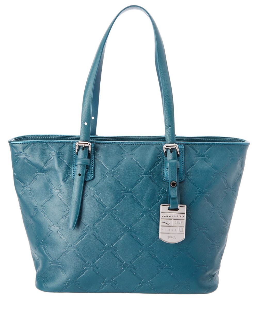 Longchamp Logo Embossed Cuir Leather Tote' In Blue | ModeSens