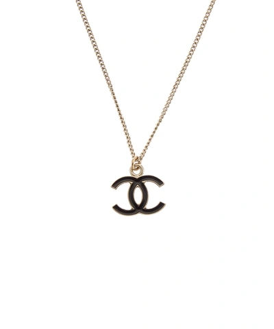 Chanel Silver- Tone Black Enamel Cc Necklace' In Silver Multi