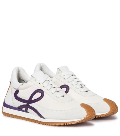Loewe Flow Logo-appliquéd Leather And Suede Trainers In White,purple