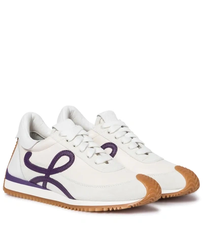 Loewe Flow Logo-appliquéd Leather And Suede Sneakers In White,purple