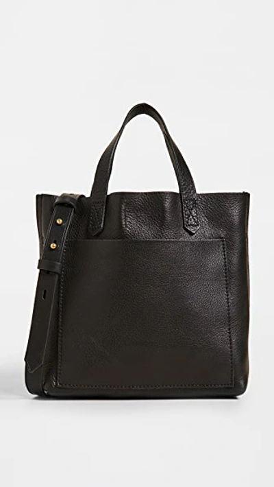 Madewell The Transport Large Leather Tote In True Black/gold