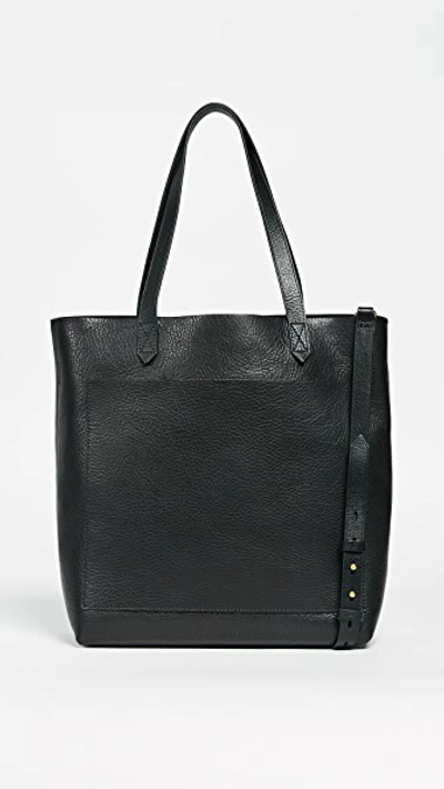 Madewell The Zip-top Medium Transport Leather Tote In Black