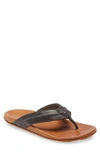 Olukai Mea Ola Flip Flop In Charcoal/ Fox Leather