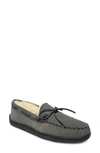 Minnetonka Genuine Shearling Moccasin Slipper In Grey Suede