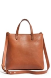 Madewell Small Transport Leather Crossbody Tote In English Saddle