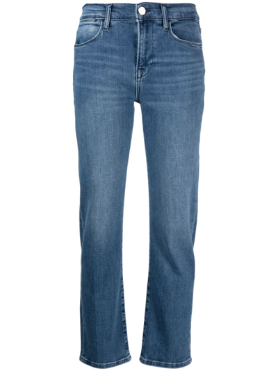 Frame Le Piper Cropped Distressed High-rise Straight-leg Jeans In Denim