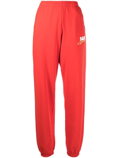 Sporty And Rich Sports Tapered High-rise Cotton-jersey Jogging Bottoms In Red