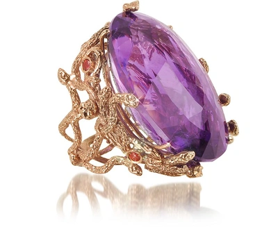 Bernard Delettrez Designer Rings Medusa Rose Gold W/dark Violet Amethyst Medusa Ring