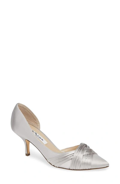 Nina Blakely Half D'orsay Pointy Toe Pump In Silver Satin