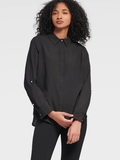 Dkny Women's Button-up Shirt With Roll-tab Sleeve - In Black