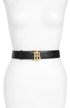 Burberry Ladies Black / Light Gold Monogram Buckled Belt, Size Small In Black,gold Tone,yellow