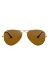 Ray Ban Small Original 55mm Aviator Sunglasses In Gold/ Brown Solid