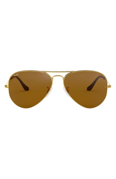 Ray Ban Small Original 55mm Aviator Sunglasses In Gold/ Brown Solid