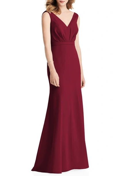 Jenny Packham Cowl Back Chiffon Trumpet Gown In Burgundy