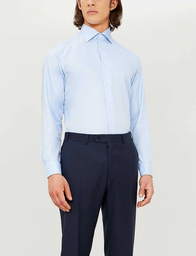 Eton Mens Blue Herringbone Slim-fit Cotton Shirt 16 In Blue