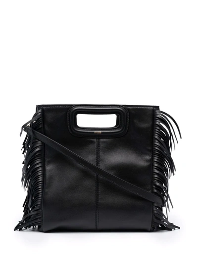 Maje Leather Mini M Bag With Chain In Noir