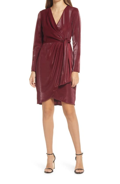Julia Jordan Liquid Jersey Long Sleeve Faux Wrap Dress In Wine