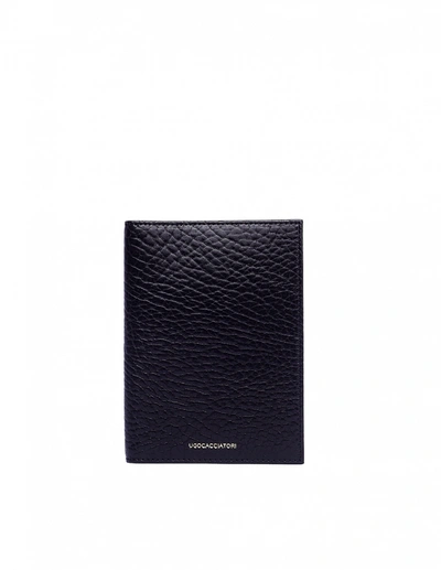 Ugo Cacciatori Black Grained Leather Passport Wallet