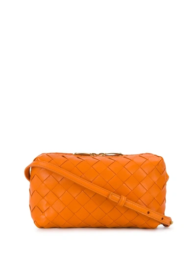 Bottega Veneta Mini Intrecciato Crossbody Bag In Light Orange & Gold