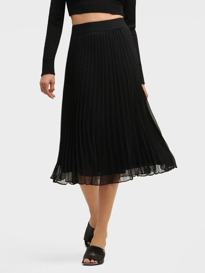 Donna Karan Pull On Pleated Midi Skirt In Black