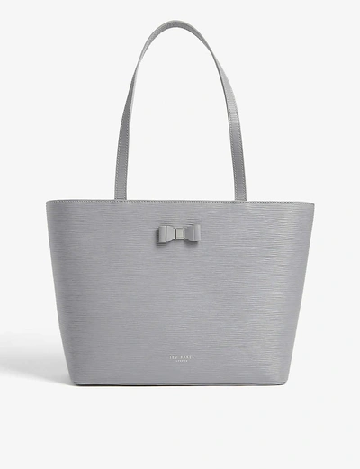 Ted Baker Bow Detail Leather Tote In Mid-grey