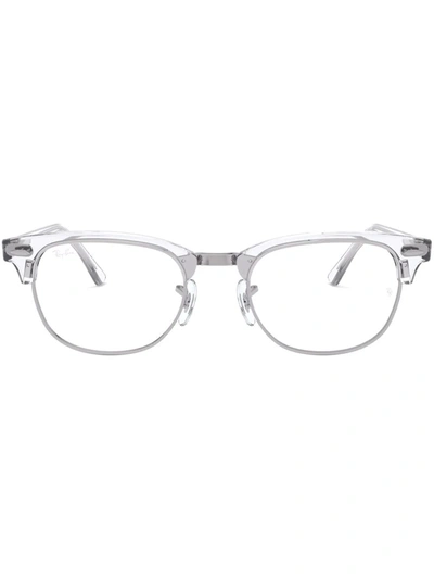 Ray Ban Clubmaster Optics Eyeglasses Transparent Frame Clear Lenses 49-21 In White Transparent
