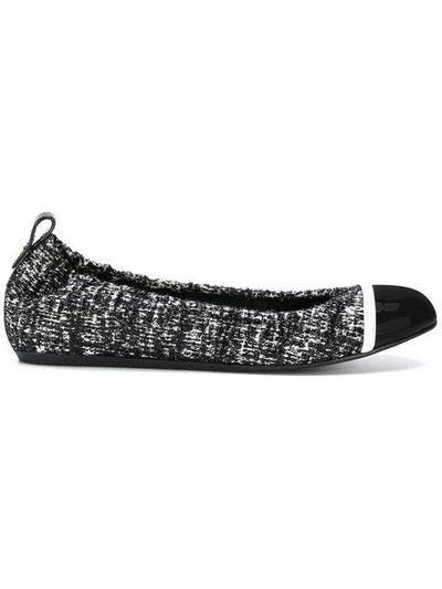 Lanvin Capped-toe Tweed And Leather Flats In Black/white