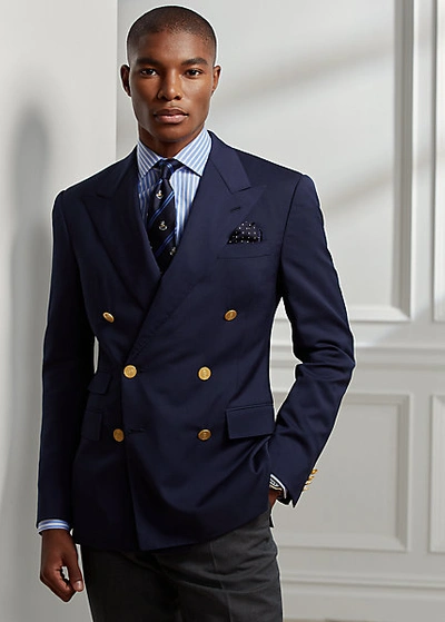 Ralph Lauren Gregory Wool Serge Peak-lapel Blazer In Classic Navy