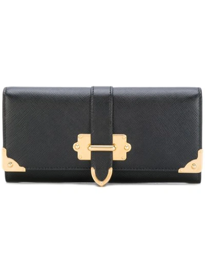 Prada Cahier Continental Leather Wallet In Black