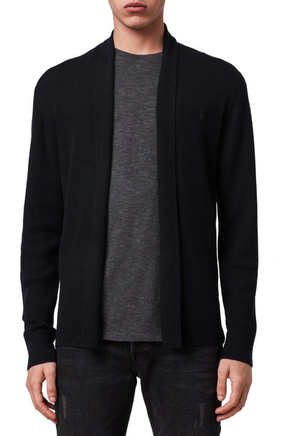 Allsaints Mode Slim Fit Wool Cardigan In Ink Navy