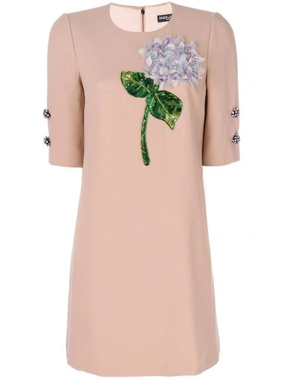 Dolce & Gabbana Hydrangea Embroidered Dress In Very Light Lilac