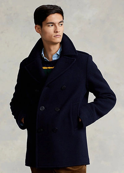 Polo Ralph Lauren Polo Wool-blend Melton Peacoat In Navy