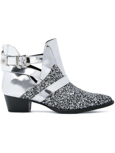 Philipp Plein Boots Lo-heels Low "zarina" In Silver/nickel