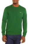 Lacoste Solid Cotton Jersey Crewneck Sweater In Green